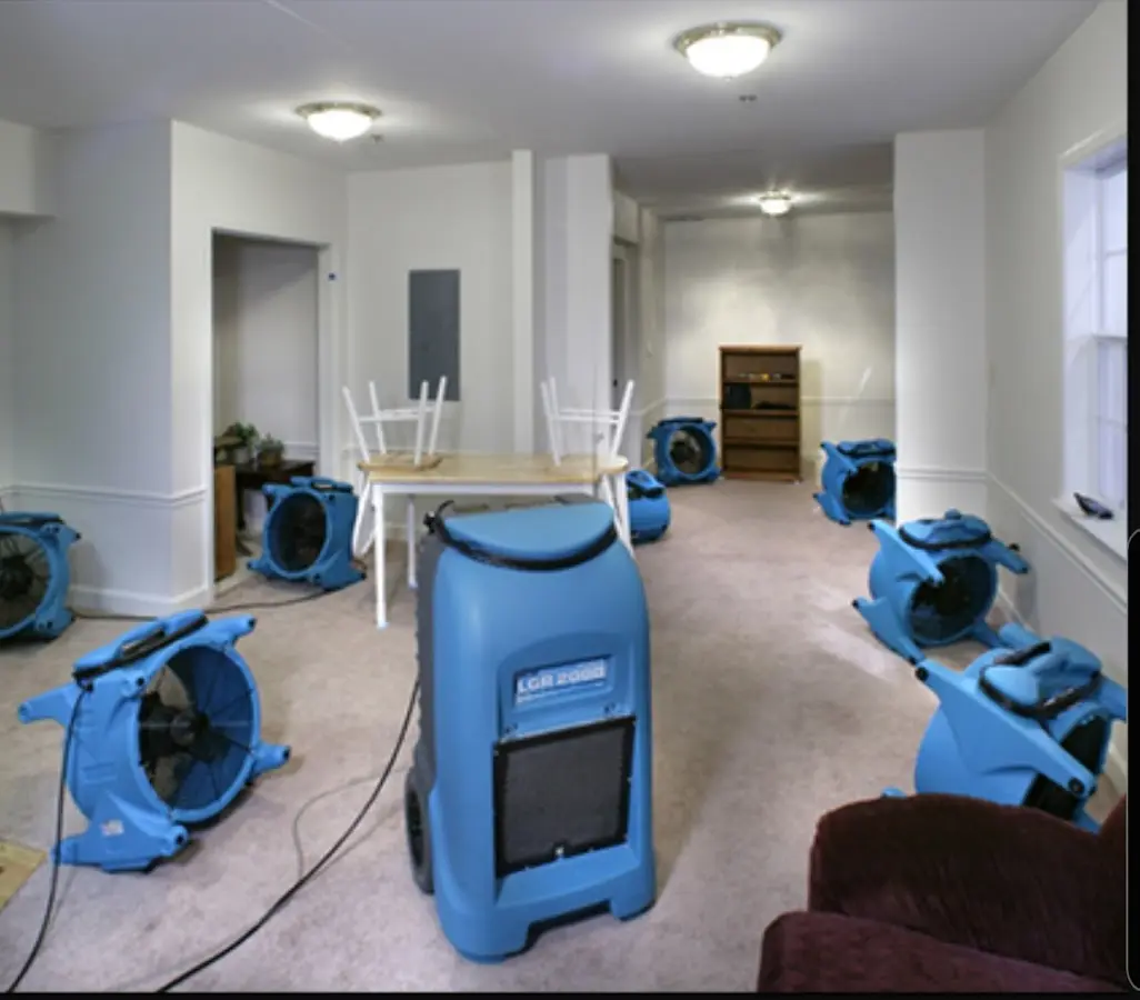 Air movers and dehumidifier setup for Water Damage Restoration in Coeur d'Alene